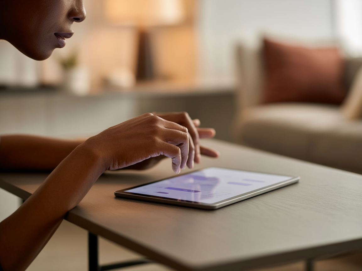 Close-up of hands using a tablet securely, representing data privacy