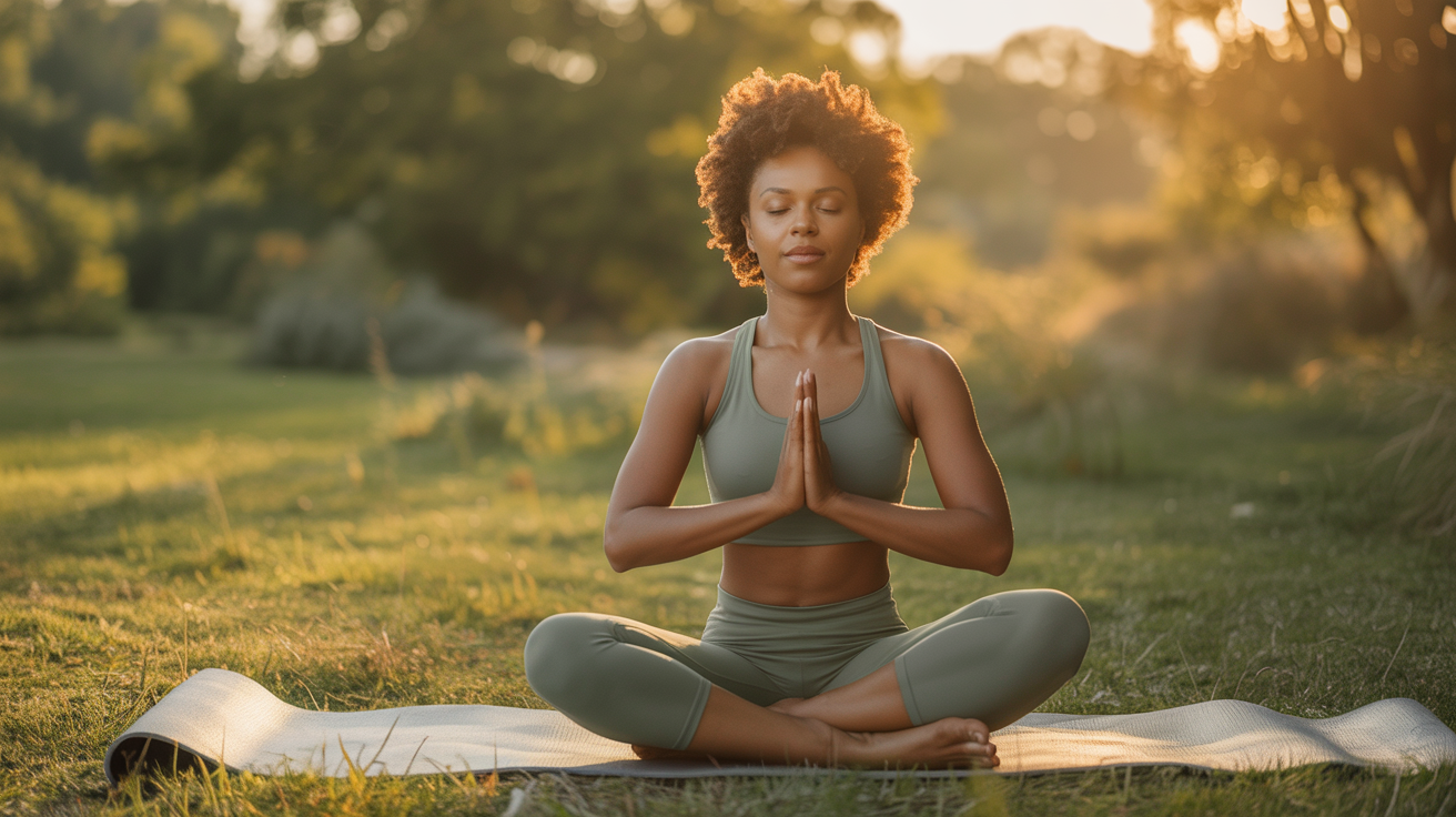 Black woman cancer survivor practicing yoga and wellness